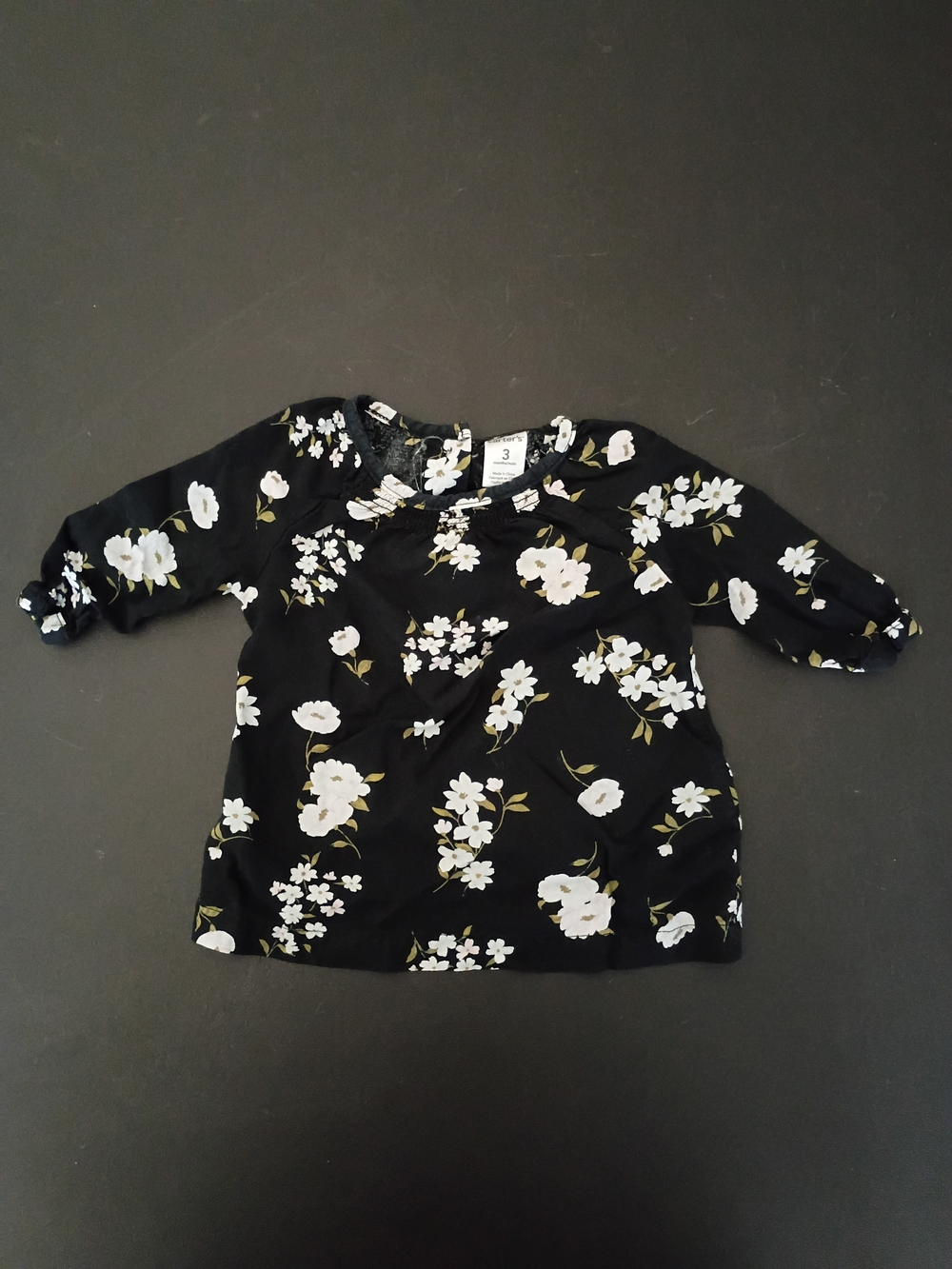 Carter’s Baby Girls' Black Floral Long Sleeve Top – Size 3 Months